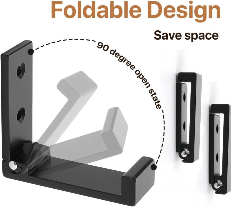 20PCS Folding Wall Hook,Aluminium Coat Hook Hidden Robe Towel Coat Hook for Home Kitchen Bathroom Matte Black Storage Shelf,Black,5PCS