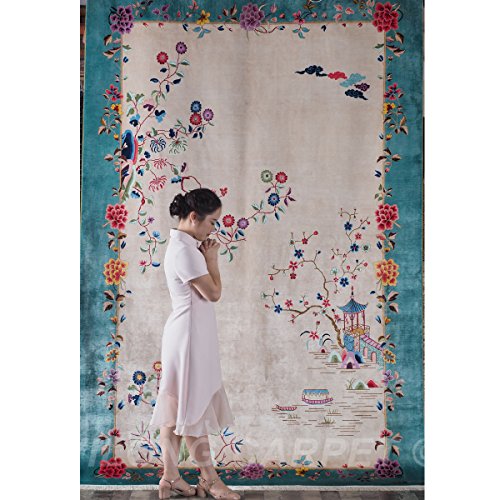 Yilong Carpet Blue Oriental Handmade Silk Carpet Chinese Cultural Elements Oriental Rug Collection 6.56'x9.84'