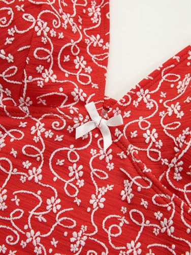 Rosegalette Women's Retro Red Floral Print Bowknot Plunging Neck Cheeky Tankini Set,Red,L — view 4