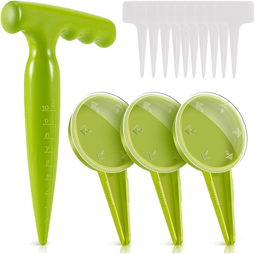 Seed Dispenser Planter Tool Set -Adjustable Garden Seeder Sower with 5 Settings-Type Plant Labels Tags Markers