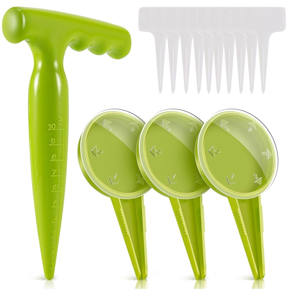 Lwaviwer Seed Dispenser Planter Tool Set -Adjustable Garden Seeder Sower with 5 Dial Settings-Type Plant Labels Tags Markers