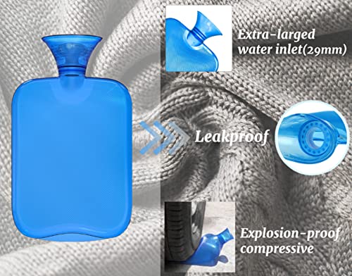Attmu Rubber Hot Water Bottle With Cover Knitted, Transparent Hot Water Bag 2 Liter- Blue #TOP1