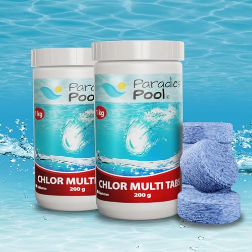 Paradies Pool 2 kg Chlor Multitabs 200g 5in1 Desinfektion Chlortabletten...