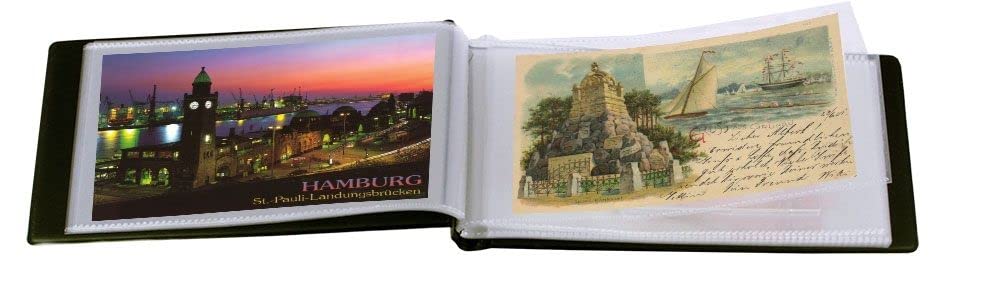 SAFE Nr 6003 kieszonkowy album na kartki pocztowe, czarny, z 20 przezroczystymi kartkami, na 40 starych lub nowych pocztówek, 13,5 x 18 x 2 cm