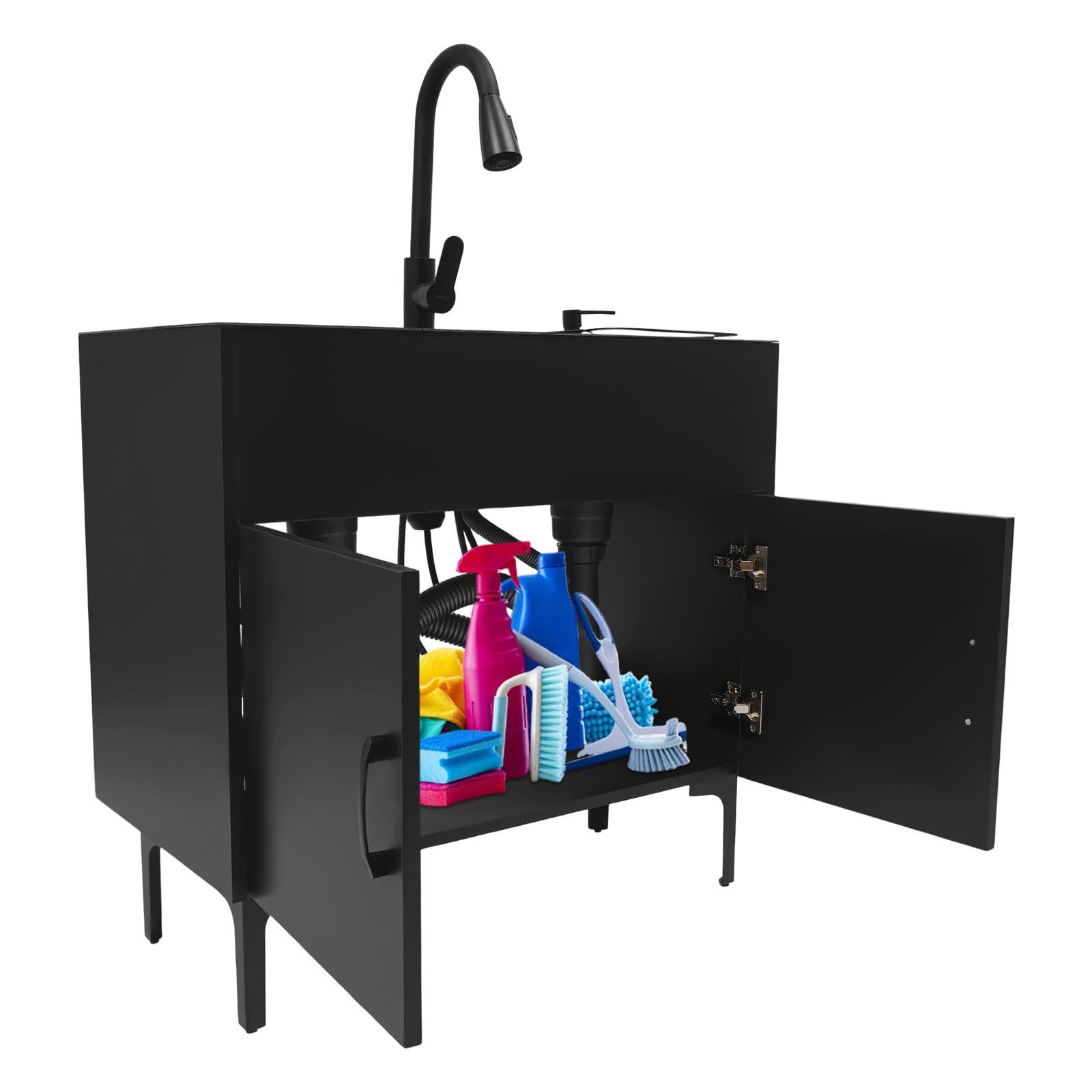 Fregadero de cocina independiente de acero inoxidable, 81 x 43 x 78 cm, armario de cocina con lavabo doble, extraíble y grifo, dispensador de jabón, fregadero industrial, fregadero de cocina comercial