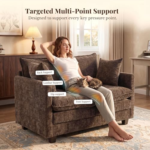 Image of Loveseat Sofa with Cloud 3-Layer Cushion & 27 inch Deep Seat, Modern Love Seat Small Couch with 2 Washable Pillows for Small Spaces, Bedroom, Apartment, Office, Living Room, in a Box, 50-Inch Cocoa Brown