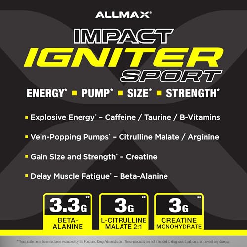 Image of ALLMAX IGNITER Sport, Peach Mango - 320 g - Pre-Workout Formula - with Caffeine, L-Citrulline, L-Arginine, Creatine & Beta Alanine - Up to 50 Servings