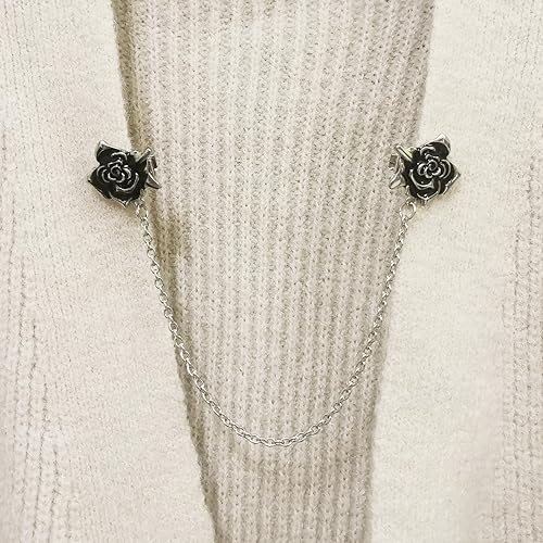 Image of uxcell Rose Sweater Clips, Retro Cardigan Collar Clips with Chain Shirt Clips Shawl Clips Clothes Clip for Women