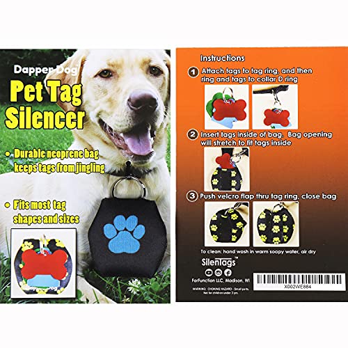 Image of Dapper Dog - Dog Tag Silencer with Tag Ring (Black, Large Dark Blue Paw Print)
