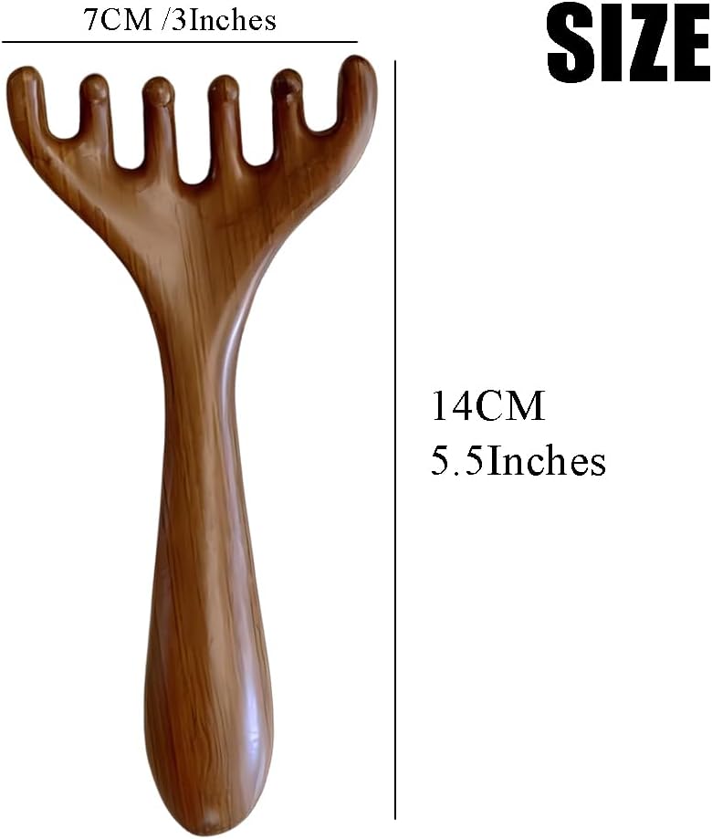OULIGET Natural Wooden Gua Sha Tool,Wooden Gua Sha Scraping Massage Tool,Long Handle Sandalwood Six Claw Antler Massager,1 Pieces image 2