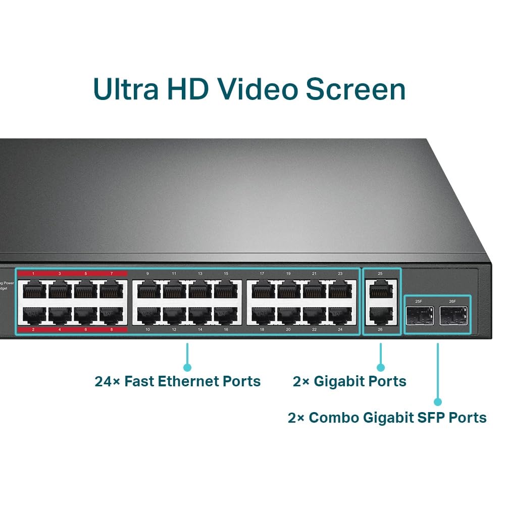 TP-LINK Switch 26-Port 10/100Mbps PoE 100 Mbps