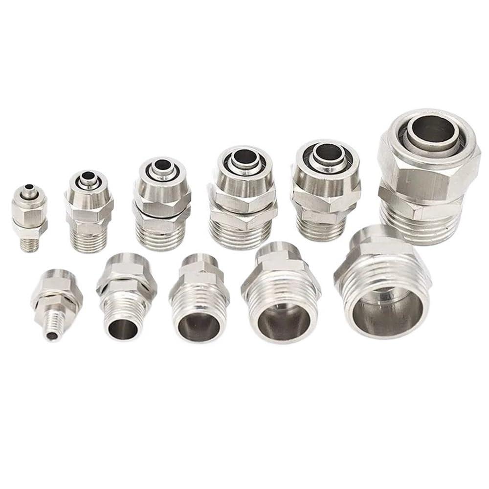 10/50 Unidades de racores neumáticos métricos PC, unión con Rosca 4-M5 M6 M8 M10 M12, Conector rápido for Manguera y Tubo(PC6-M8x1.25,200 PCS)