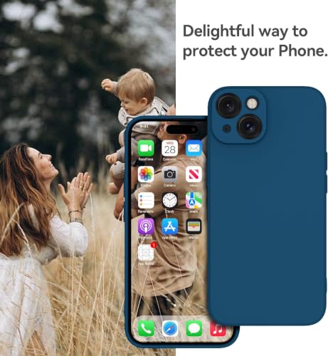 Image of DIZORO Square Microfiber Candy Case Compatible for iPhone 14 Plus Shockproof Slim Back Cover Liquid Silicone Case - Blue