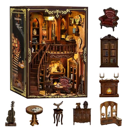 CRESYMME ミニチュアハウス ドールハウス ブックヌック キット 木製 DIY 立体 趣味 手作り（古風の文庫）