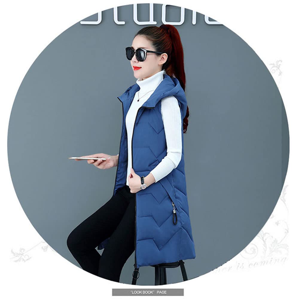 Gilet in Piumino Donna Gilet Trapuntato Autunno Invernali Smanicato Piumino Canottiera Mode Leggermente Imbottito Giacca con Cappuccio Gilet con Tasche Casual con Cerniera Outerwear,Blu,M