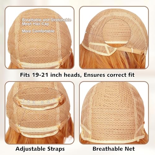 Image of QUEENTAS Unisex 10 Inch Orange Natural Straight Short Wig, Heat Resistant Synthetic Glueless Wig for Halloween Party and Cosplay