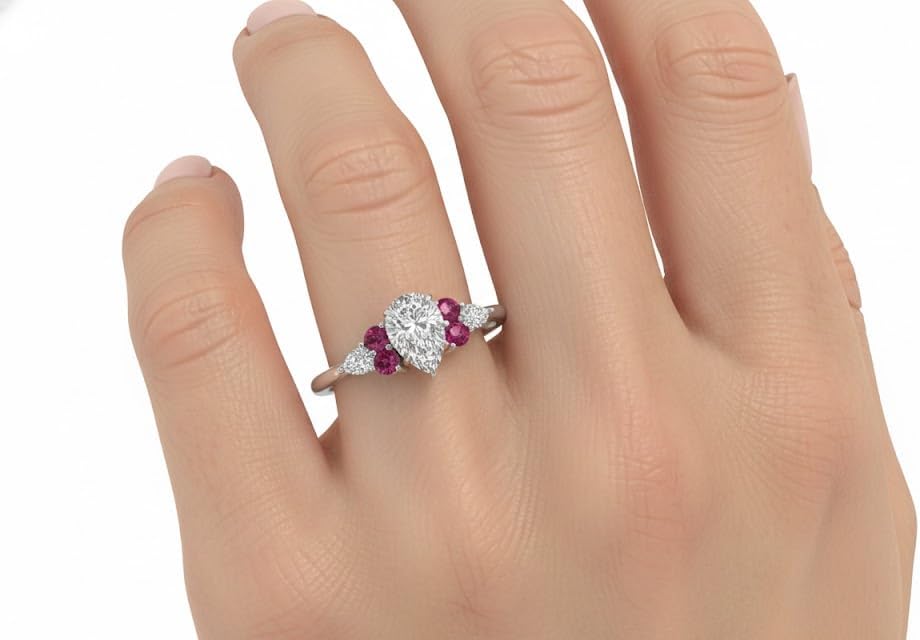 Choose Your Gemstone Pear Shape Accented Engagement Ring 925 Sterling Silver Matching Engagement Fashion Jewelry Easy to Wear Gifts Side Stone Engagement Rings : US Size 4 to 12