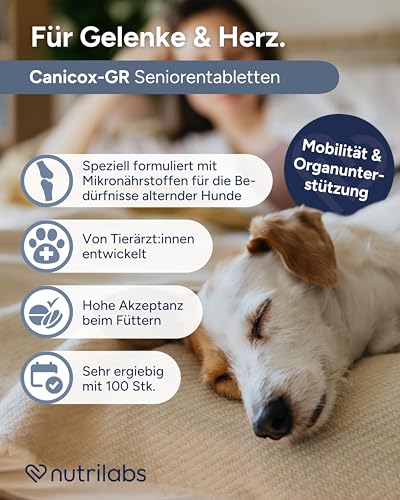 NutriLabs CANICOX GR Kautabletten für Hunde 100 Stück - Mit Glucosamin, Chondroitin, Weißdorn & Ginseng - Unterstützt Gelenke, Herz, Leber, Nerven & Immunsystem - Nahrungsergänzung für ältere Hunde
