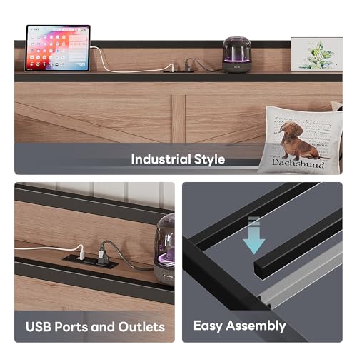 Image of LIKIMIO Twin Daybed, Day Beds with Pop Up Trundle, Storage Headboard with Charging Station, Strong Supports for Apartment and Other Small Space, Wood Color