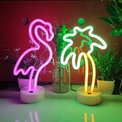 Image of JYWJ Neon Signs with Holder Base,USB or 3-AA Battery Powered Neon Light,LED Desktop Wall Decoration,Various Parties,Decoration of Business Premises(Coconut Palm Tree)