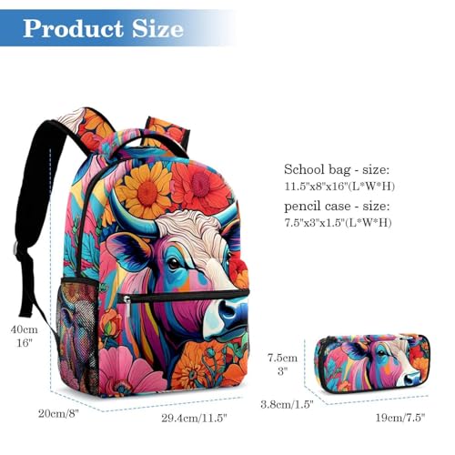 Sac à dos motif vache multicolore idéal pour le collège - 2