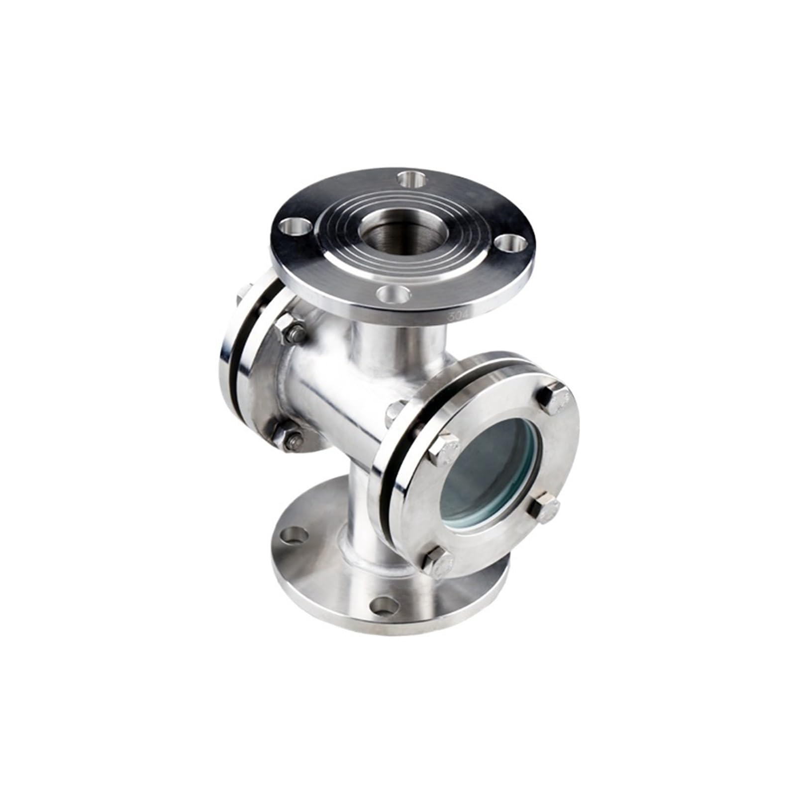 KACOME 304 316L Stainless Steel Flange Straight Sight Glass Four-Way Type Sight Glass Double-Sided Glass Observation Port Water Flow Indicator(304 Length - 250 DN20)
