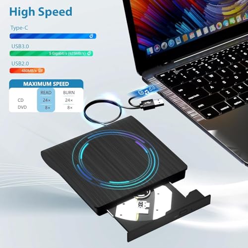 Unidad externa CD DVD USB 3.0 y Tipo C portátil miniatura 2