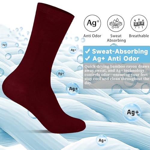 Mens Bamboo Rayon Dress Socks,Mid Calf,Moisture Wicking,Anti-Odor,Durable White Crew Socks for Men Size 10-134