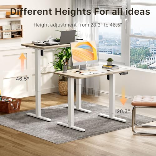 Image of JOY worker Small Electric Standing Desk, 35 inch x 20 inch Whole Piece Height Adjustable Desk with Memory Controller, Light Walnut Sit to Stand Workstation for Home Office