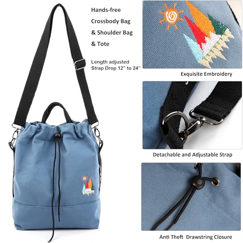 Image of Women Canvas Tote Handbags Casual Shoulder Work Bag Crossbody Bag with Sunshine Embroidery