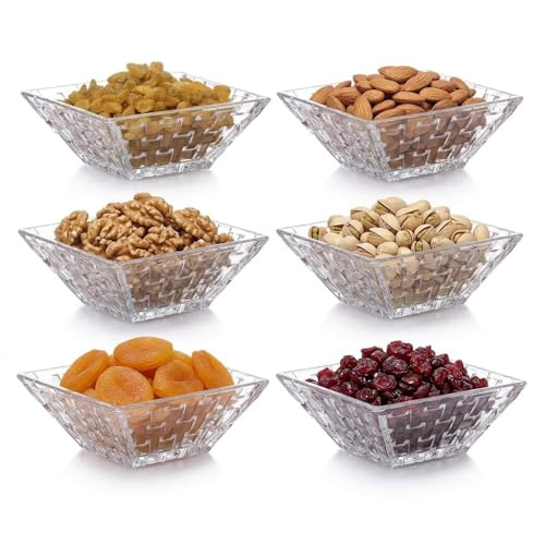 Image of Glassbunny 250ML Square Glass Dessert Bowl - Transparent Crystal Cut Glass Bowl for Ice Cream, Dry Fruits, Snacks, Salad & Serving - Elegant Multipurpose Glass Serving Bowl 6Pc