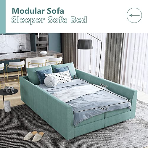 Honbay Convertible Modular Sectional Sofa U Shaped Couch With Storage Seat Modular Sofa Couch With Wide Chaise, Aqua Blue #TOP6