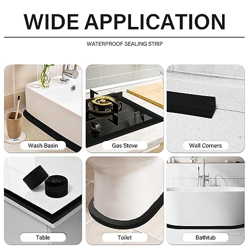 Image of 3 Rolls 10.5 Feet Caulk Tape Toilet Caulking Strip Self Adhesive Bathroom Sealing Peel and Stick Caulk Strip for Bathtub, 1.5 Inches (Black)
