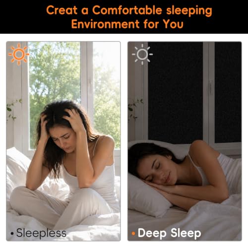 Image of Blackout Window Privacy Film, Removable Window Cover Static Cling, Darkening Light Heat Blocking, Window Tint for Home Garage Bedroom Day Sleep, Black 23.6 Inch * 78.74 Inch