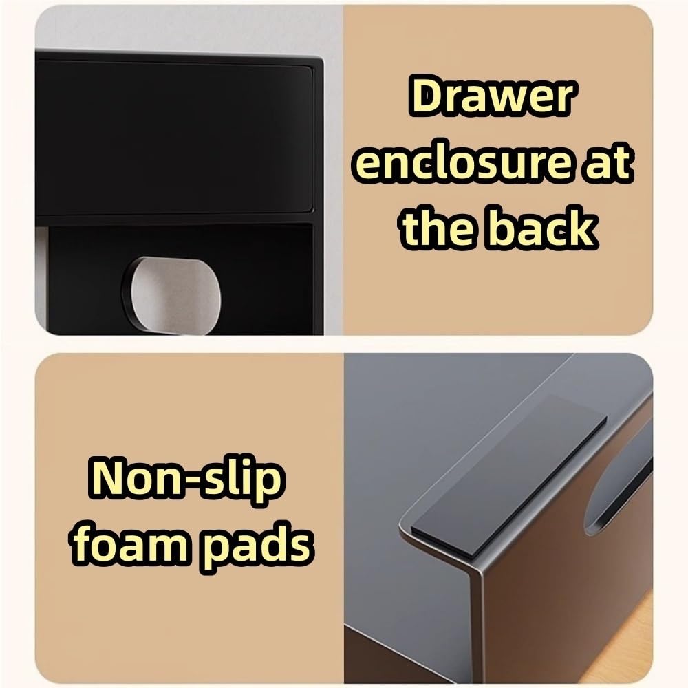 Supporto per monitor del computer desktop, in metallo, con 2 cassetti, moderno supporto per laptop, per appartamento, camera da letto e ufficio (nero, 50 cm)