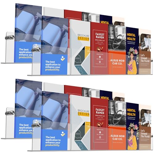 Gomos Acrylic Brochure Holder Wall Mount - Aesthetic Design, Optimized Shape, Pamphlet Holder Wall Mount - Perfect for Flyer Stand, Wall Brochure Holder - (Pack of 4)