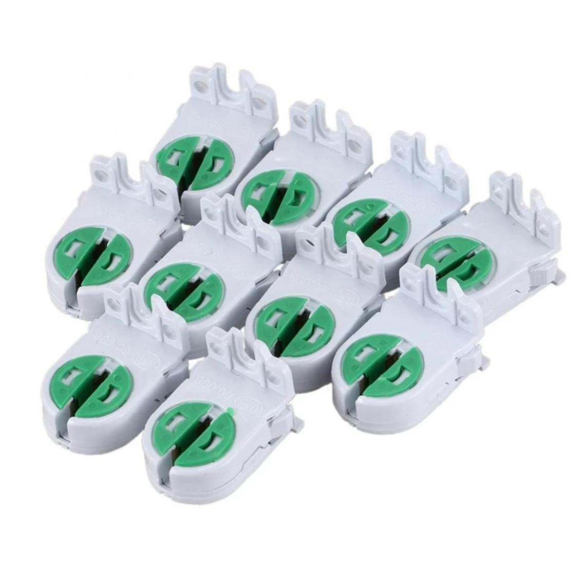 Bontannd White Green 10Pcs Dual Terminals T4 Fluorescent Tube Bulb Lamp Holder Socket
