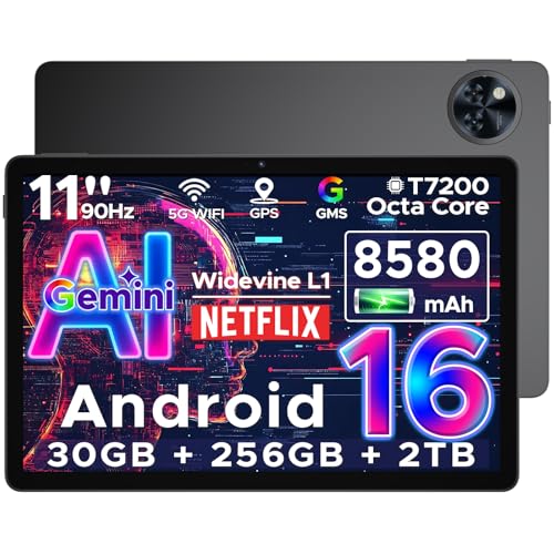 DOOGEE U11 Pro Android 16 Tablet 11 Zoll Gemini AI, 30GB RAM+256GB ROM (2TB TF) 8580mAh, 90Hz Display, Unisoc T7200 Octa Core Tablet PC, 13MP+5MP, WiFi 5/Widevine L1/ GPS/Face ID/OTG [2025]