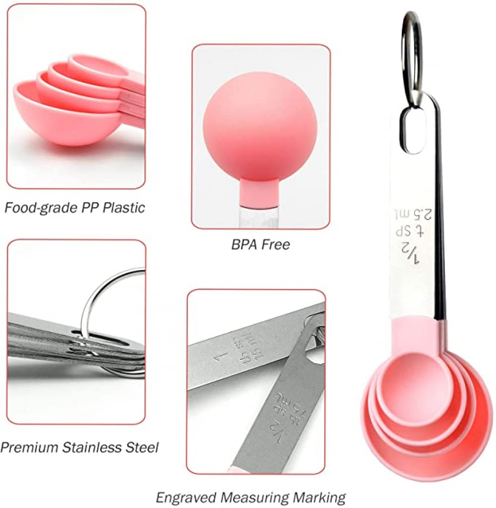 YXSH Juego De Tazas Y Cucharas Medidoras De Plástico De 8 Piezas con Mango De Acero Inoxidable para Medir En Seco Y Líquidos - Aparatos De Cocina para Cocinar Y Hornear