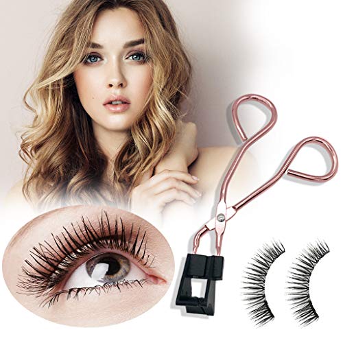 Preisvergleich Produktbild 8D Quantum Magnetic Eyelash Partner, Kleberfreie Falsche Wimpern, Magnetischer Wimpernzange mit 1 Paar Quantum Soft Magnetic Falsche Wimpern Set 1 Stück Wimpernzange & 2 Paar Wimpern (Rose)