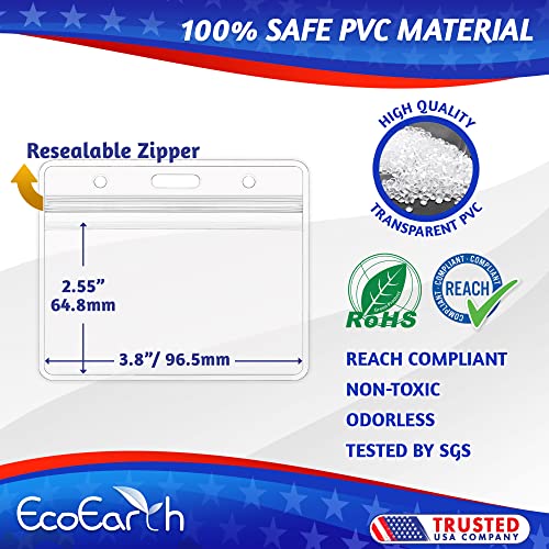 Ecoearth Horizontal Id Badge Holder (Sealable Fits 3.5X2.25 Inch Insert) (100 Pack), Waterproof Id Holder Bulk, Id Card Holder, Name Badge Holder, Name Tag Holder, Plastic Badge Holder, Clear Card Id #TOP1