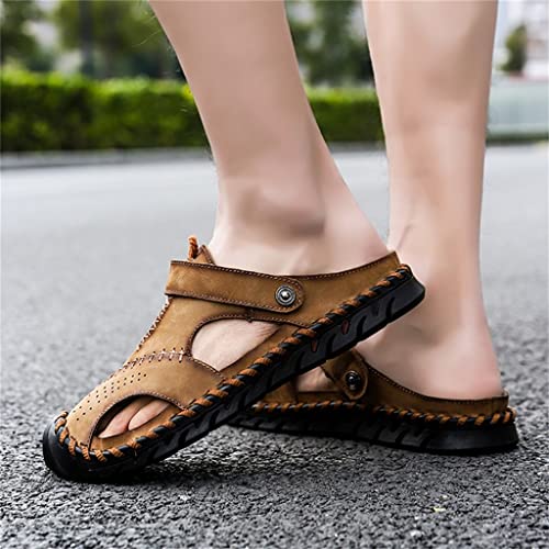 Men Leather Sandals Men Shoes Slippers Soft Sandals Men Comfortable Outdoor Walking Footwear(42)3