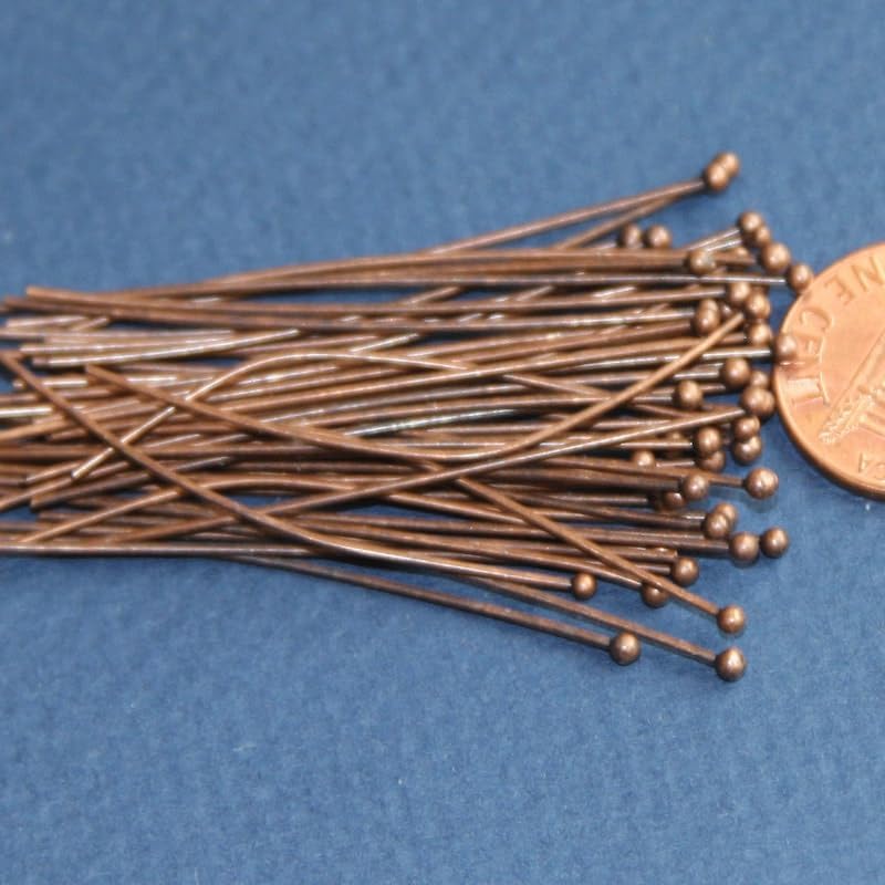 100 Antique Copper Ball End Head Pins, 22 Gauge, 1.75 Inch