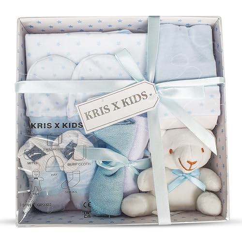 Kris X Kids Newborn Baby Boy Gift Set 7 Piece Luxury Box (0-3 Months) | Baby Shower Gift | New Baby Boy Present | Blue