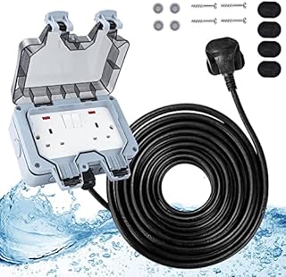Youyijia Outdoor Socket Double Waterproof Socket Ip66 13 Amp Electrical Outlet with 15M Wire for Bathroom Garden Garage
