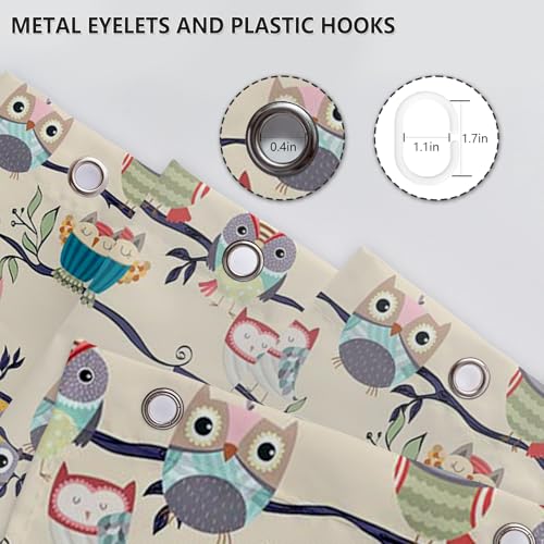 APROPHIC Duschvorhang Eule 180x180 Duschvorhänge Cartoon Eulen Tiere Kinder Spaß Pflanzen Kinder Bad Vorhang Polyester Stoff wasserdichte Badezimmer Dekoration mit 12 Haken