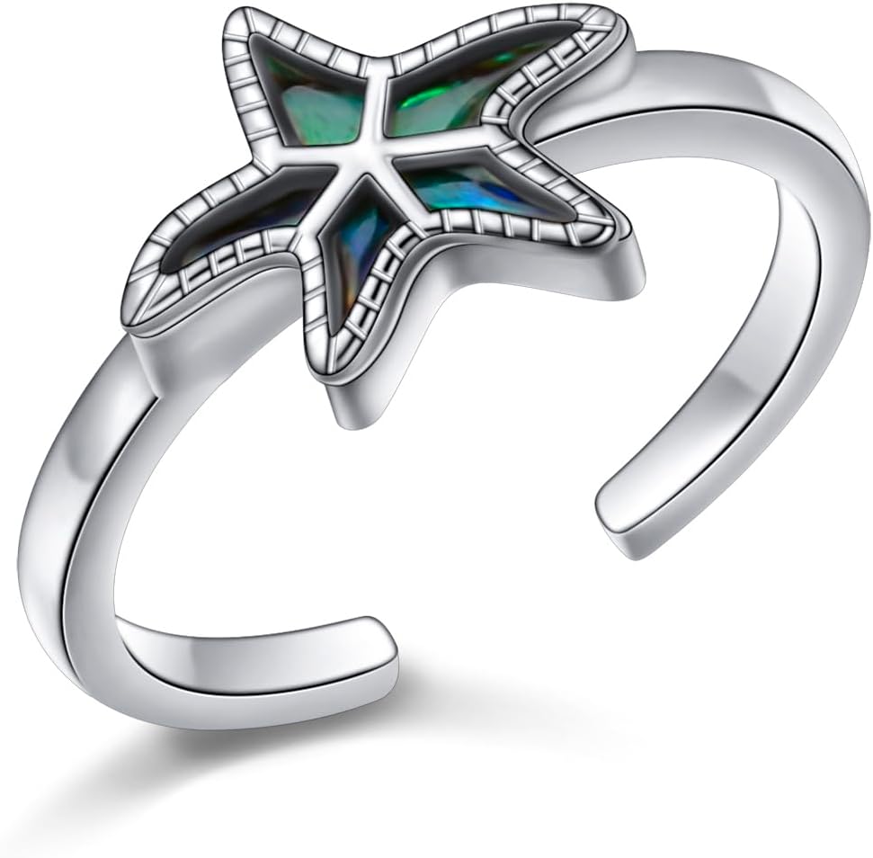 Alphm 925 Sterling Silver Starfish Toe Foot Ring for Women Adjustable Finger Summer Jewelry