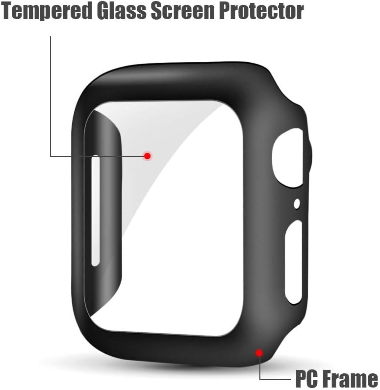 Alinsea Screen Protector for Apple Watch 40mm Series 4/5/6/ SE Tempered Glass [2 Pack] [Full Coverage] Bumper Hard Case [with Screen Protector Built-in] Overall Protective Cover-Black