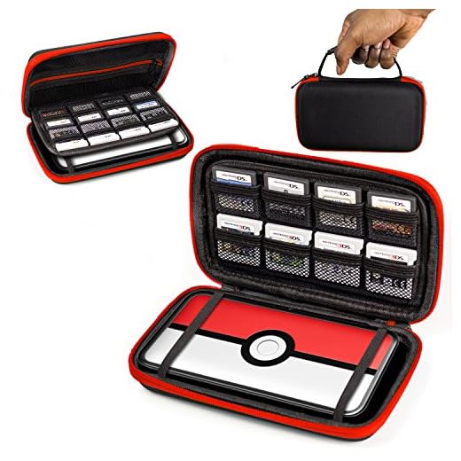 Orzly Funda 2DSXL, Transportar New 2DS XL - Funda Dura de Viaje para Llevar la Nueva Consola Nintendo 2DS XL con Ranuras para Juegos y Bolsillo con Cremallera – Rojo sobre Negro