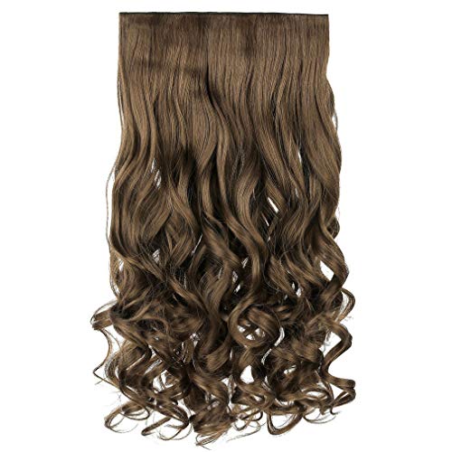 REECHO 20  1-pack 3 4 Full Head Curly Wave Clips in on Synthetic Hair Extensions Hair pieces for Women 5 Clips 4.5 Oz Per Piece - Ash Light Brown